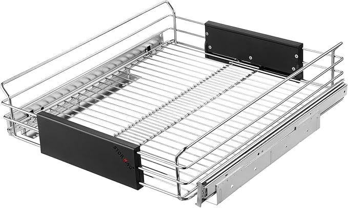 Expandable Pull Out Cabinet Organizer, Slide Out Drawers for Kitchen Cabinets, Heavy Duty Storage Drawers, Chrome Plated Cabinet Wire Shelf, Adjustable Width 12.5~20.2" W x 17.3" D