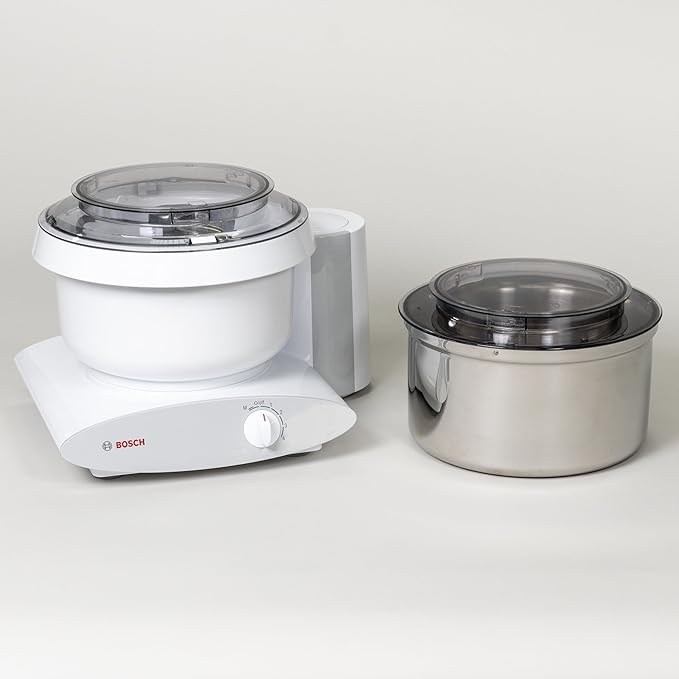 Bosch Universal Plus Stand Mixer - White - with Bottom‑Drive Stainless Steel Bread Bowl, 6.5‑Quart Capacity, 4 Speeds + Pulse, Heavy‑Duty Dough Hook & Dual Whips, Handles 14 lb Dough