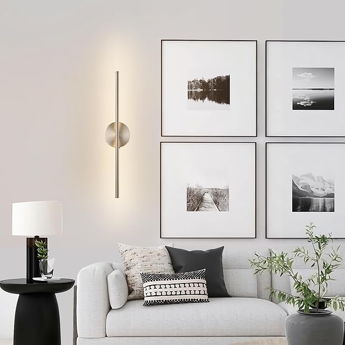 Battery Operated Wall Sconces with Remote Control, Dimmable Wall Sconces Set of Two, 350°Rotate, 3000K LED Nickel Wireless Wall Light for Living Room, Bedroom, Hallway, 20.4 Inch (2 Pack)