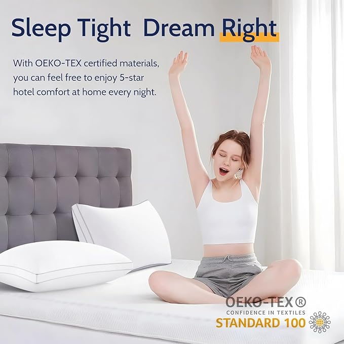 Standard Size Pillows Set of 4, Bed Pillows for Sleeping 4 Pack, Luxury Hotel Quality, Supportive Standard Pillows with Soft Down Alternative for Back Stomach Side Sleepers, Machine Washable