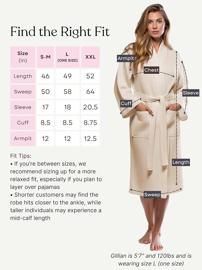 Turquaz Lightweight Full-Length Robes For Women Waffle Kimono Bathrobe - Soft, Fast-Drying, Long-Lasting Cotton Blend Unisex