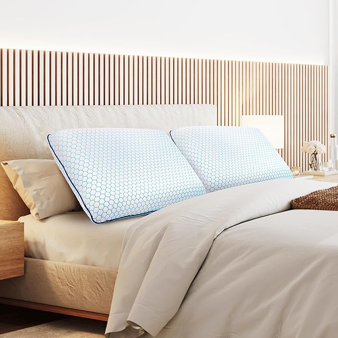 Memory Foam Pillows for Side, Back and Stomach Sleepers, Set of 2, Bed Pillow with Washable Cover and Breathable Mesh, Bed Pillow for Sleeping (Blue,King Size)