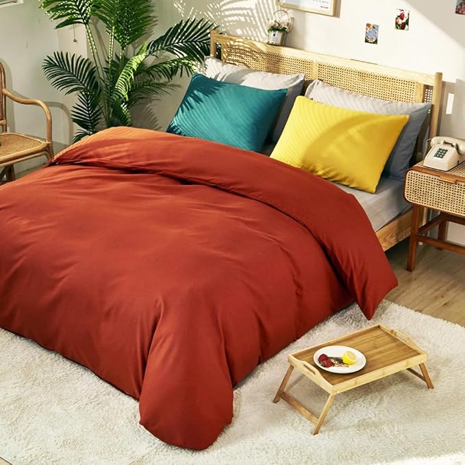 CLOTHKNOW California King Rust Comforter Set 3Pcs Burnt Orange Bedding Comforter Sets Terracotta Comforter Caramel Comforter Set California King