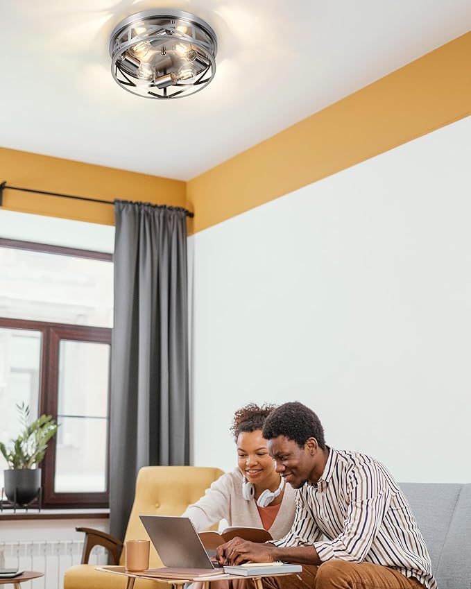 Brushed Nickel Flush Mount Ceiling Light Fixtures,4-Light Modern Brushed Nickel Hallway Light Fixtures Ceiling Mount for Farmhouse,Kitchen, Bedroom 1 Pack