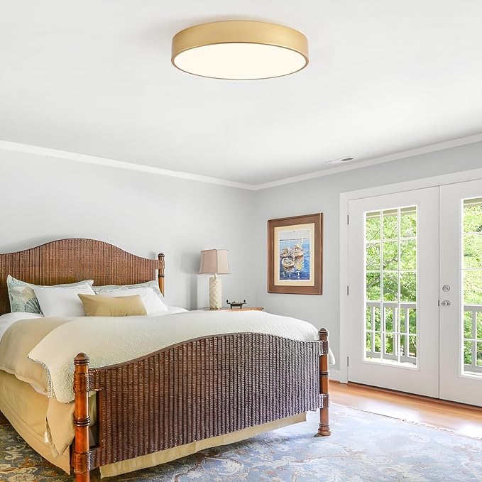 18 Inch Modern Flush Mount Ceiling Light, 4-Lights Gold Round Light Fixture, Minimalistic Ceiling Lamp Fixture for Bedroom Laundry Room Bathroom Living Room