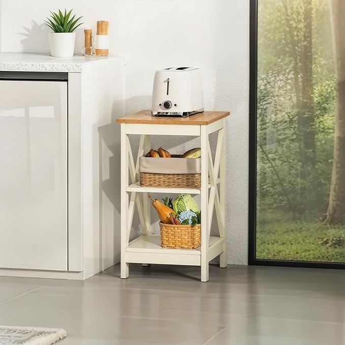 ALPHA HOME Side Table, Farmhouse End Table Set of 2, Bedside Table 3-Tier Storage Shelf for Small Spaces, Sofa Couch Table, Coffee Table, Nightstands Set for Living Room, Bed Room, Ivory