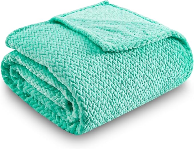 NEWCOSPLAY Super Soft Throw Blanket Aqua Premium Silky Flannel Fleece Leaves Pattern Lightweight Bed Blanket All Season Use (Aqua, Throw(50"x60"))