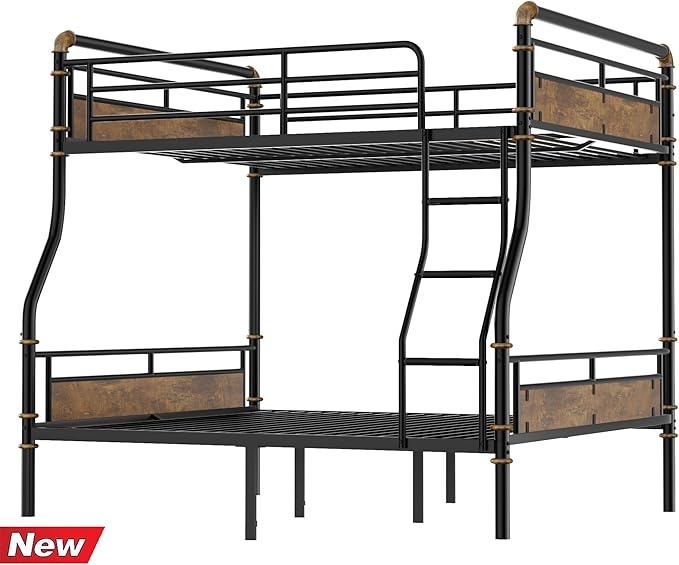 ULUCAN Reinforced Version & Stronger Convertible Steel Full XL Over Queen Size Bunk Bed Frame, Heavy Duty Thickened Safer More Stable Metal Bunkbeds (Full XL Over Queen)