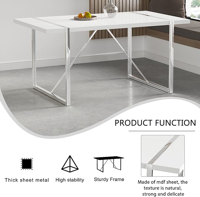 Dining Table Chairs Set for 6, Modern Rectangular Dining Room Table Set PU Leather Upholstered Dining Chairs 55" Dinner Table Set for Kitchen, Dining Room (Dining Table Set for 6, Grey)