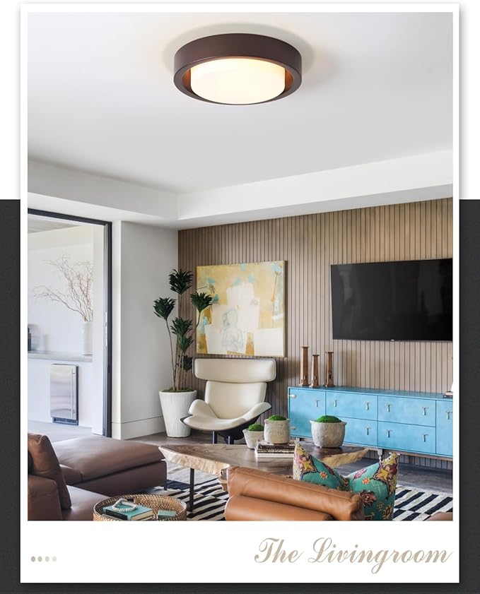 16 Inch Flush Mount Ceiling Light,3-Lights Oil Rubbed Bronze Finish with Frosted Glass Shade,Round Ceiling Light Fixture for Bedroom Livingroom Kitchen