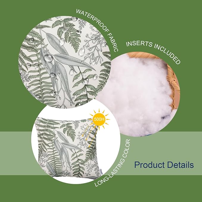 Outdoor/Indoor Throw Pillows, Pack of 2 Waterproof Decorative Throw Pillows with Inserts, 18”x18” Square Pillows for Bed, Couch, Sofa and Patio Furniture