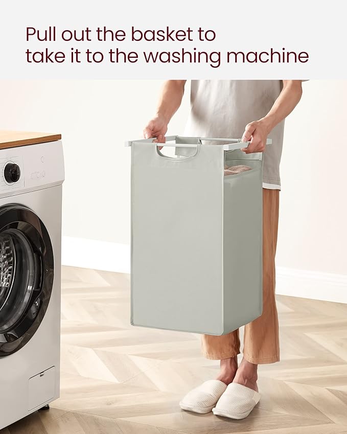 VASAGLE Laundry Hamper, Laundry Basket, Laundry Sorter with 3 Pull-Out and Removable Bags, Shelf, Metal Frame, 3 x 10.6 Gallons (40 L), 36.4 x 13 x 28.4 Inches, Cream White and Cloud White UBLH301W01