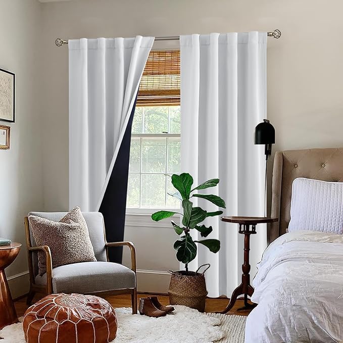 BGment Greyish White 100% Blackout Curtains for Bedroom, 84 inch Panels Black Out Rod Pocket and Back Tab Double Layer Room Darkening Living Room Drapes with Thermal Liner, 2 Panels,38 x 84 Inch