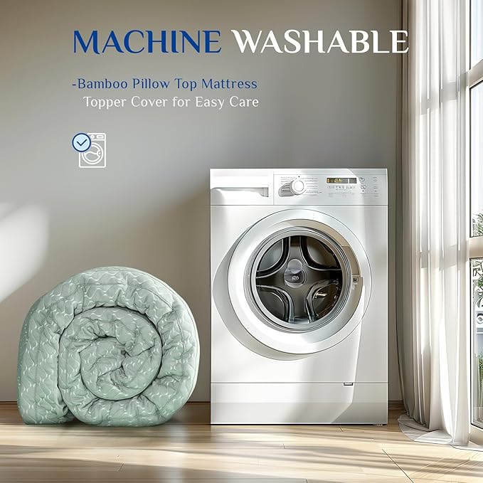 Dual Layer 3 Inch Memory Foam Mattress Topper Queen Size, 2 Inch Gel Memory Foam Plus 1 Inch Cooling Pillow Top Mattress Pad Cover, with 8-21 Inch Deep Pocket, Green