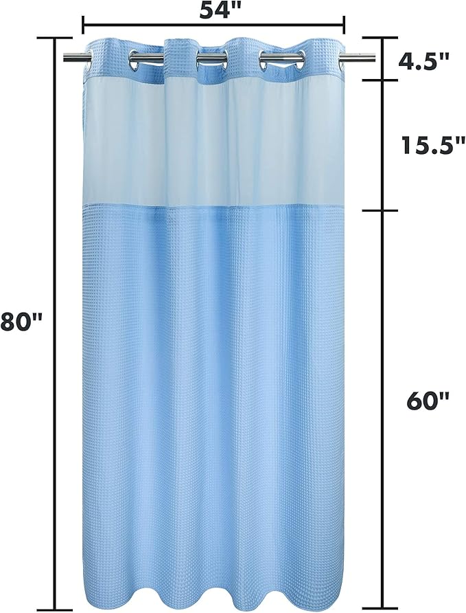 River Dream Sky Blue Fabric Shower Curtain Set, Cotton Blend, Waffle Weave, with Snap in Replacement Liner,54 x 80 inches