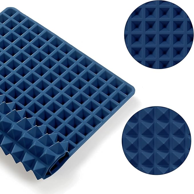 To encounter 8 in 1 Silicone Baking Set - 6 Cake Molds - 2 Silicone Baking Mat, Nonstick Cookie Sheet, Cake Muffin Bread Pan with Grips and Metal Reinforced Frame More Strength, Navy Blue