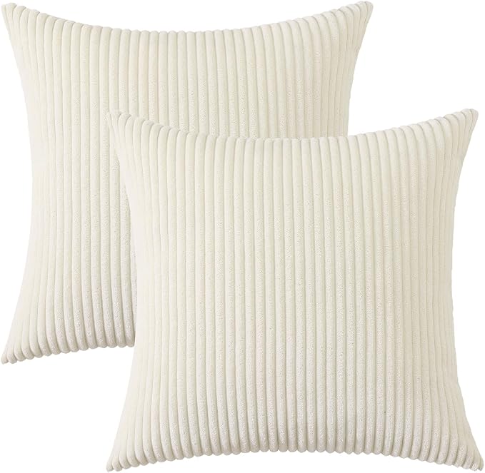 Mecatny Corduroy Decorative Throw Pillow Covers 26x26 Set of 2 for Sofa Living Room, Soft Neutral Boho Couch Pillow Covers for Home Decor, Cream White