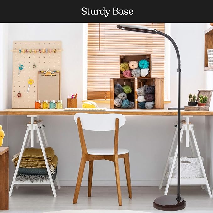 Brightech Litespan Slim LED Floor Reading Lamp - Modern Tall Lamp with Adjustable Gooseneck for Living Rooms & Offices - Dimmable Crafts Work Light - Brown