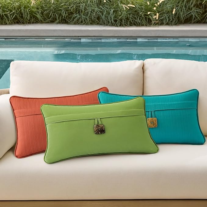 Outdoor Sunbrella Decorative Pillows with Coconut Button Pack of 4, 20" x 12" Outdoor Pillow Set for Couch Bed Throw Patio Sofa, Canvas Ginkgo