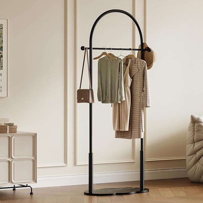 Clothes Rack for small spaces,Modern Clothing Rack with Marble Base,Small Garment Rack for Hanging Clothes,Heavy-duty Coat Rack Freestanding for Bedroom, Living Room,Entryway,Boutiques (black)