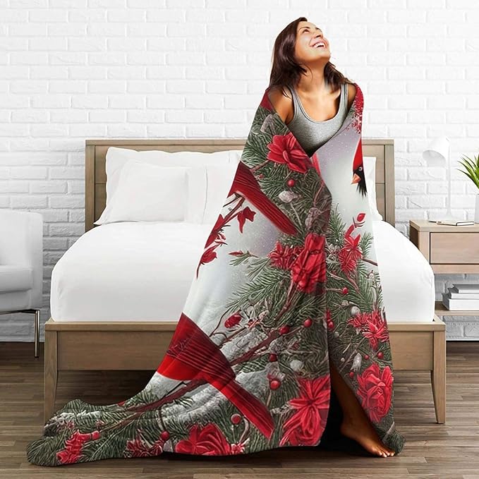 Cardinal Blanket Soft Cozy Cardinal Fleece Throw Blanket Lightweight Warm Red Bird Flannel Plush Stuff Decor Blanket Cardinal Gifts for Lover Girls Boys Kids Women Adults Bed Travel 50"x60"