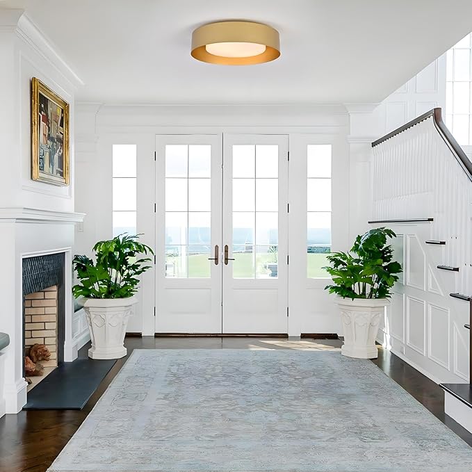 Modern Flush Mount Ceiling Light,Minimalist Close to Ceiling Lighting Fixture,Gold Circular Ceiling lamp for Bedroom,Dining Room,Entry,Hallway,Balcony, Bathroom (16.5'')