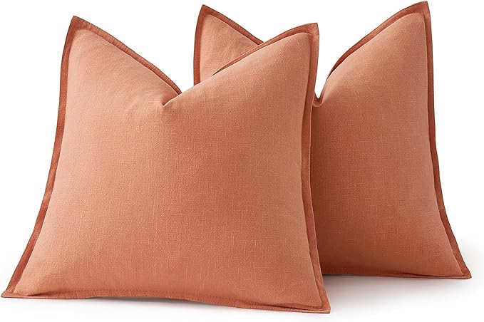 MIULEE Decorative Linen Euro Sham Pillow Covers 24x24 Coral Boho Farmhouse Neutral Couch Throw Pillows for Bed Pack of 2 Accent Modern Pillowcase Summer Sofa Livingroom Home Decor