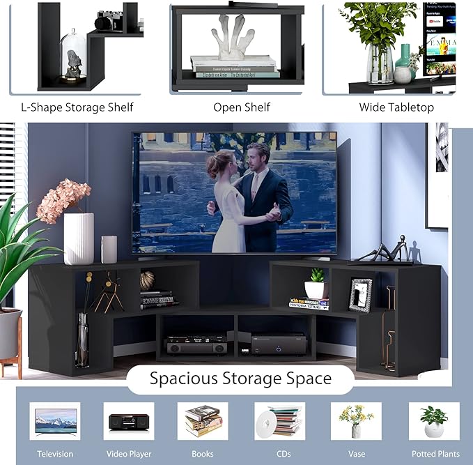 Tangkula 3 Pieces Console TV Stand, Free-Combination Entertainment Center for 50 55 60 65 Inch TV, Minimalist Modern TV Media Stand, DIY Open Storage Bookcase Shelf for Living Room (Black)