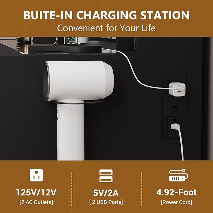 Black Vanity Desk with Mirror and Lights, 43.4" Makeup Vanity Table Set with Lighted Mirror & RGB Glass Cabinet, 3 Drawers, Glass Top Dressing Table with Large Shelves for Girls, 3 Color Modes