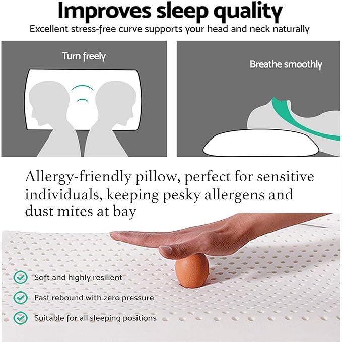 100% Natural Talalay Latex Pillow with Removable Cotton Cover, Medium Soft Queen Size Bed Pillows Provide Head Support, Helps Relieve Pressure, for Side Back Stomach Sleeper