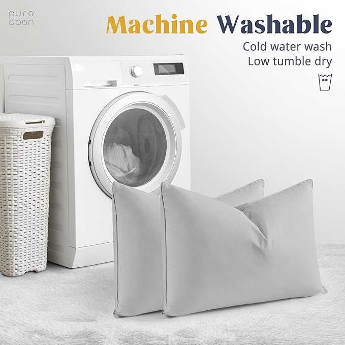 puredown Goose Feathers Down Pillows - King Size Bed Sleeping Hotel Collection Pillows Set of 2 with 100% Cotton Cover, Grey