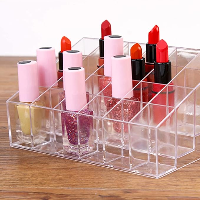 24 Spaces Lipstick Holder, Clear Acrylic Lipgloss Lipstick Organizer and Cosmetic Case Display Rack, Makeup Organizer for Lip Gloss Brushes Bottles More(6x4 Arrangement)