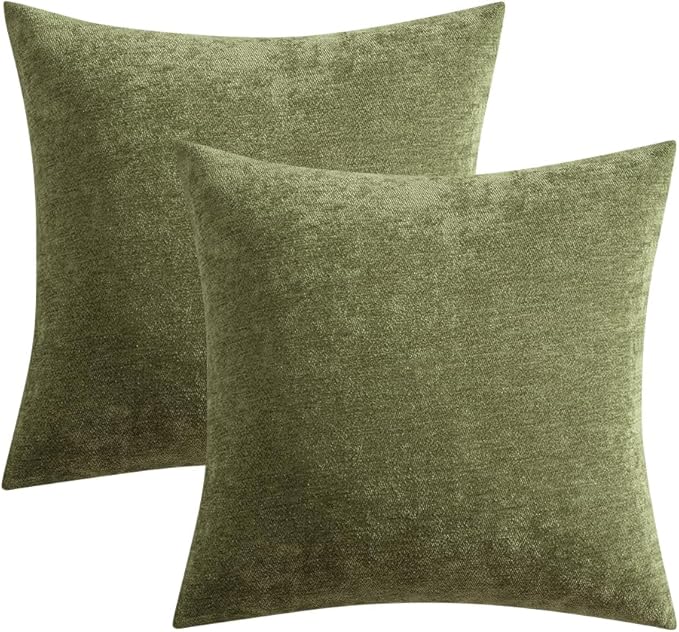 MIULEE Pack of 2 Sage Green Decorative Pillow Covers 18x18 Inch Soft Chenille Couch Spring Throw Pillows Farmhouse Cushion Covers for Home Decor Sofa Bedroom Living Room