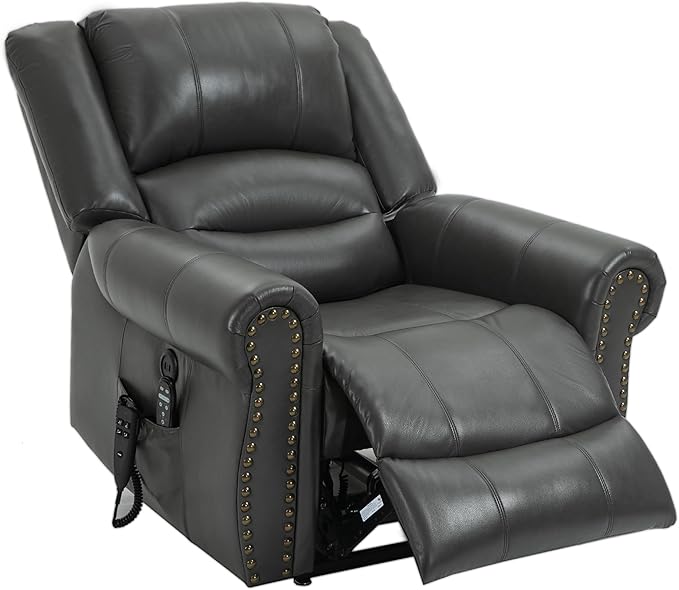 Dual Motor Power Lift Chair, Lay Flat Recliner Chair, Electric Recliner with Massage and Heat for Elderly, Remote Control, Infinite Position, Standing Assistance, USB Ports,Faux Leather, Grey