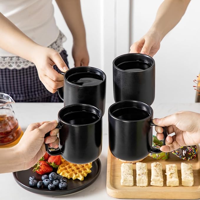 vancasso Stoneware Coffee Mugs Set, 16 oz Ceramic Coffee Cups for Americano Hot Tea Iced Coffee Cold Brew Cocoa Milk Mugs Set of 6, Dishwasher & Microwave Safe, Matte Black