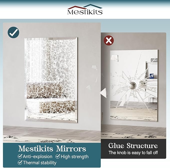 Bathroom Mirrors for Wall Beveled, 48"x30" Frameless Bathroom Mirror, Wall Mount Vanity Mirror for Bedroom Entryway Living Room Hangs Horizontally or Vertically
