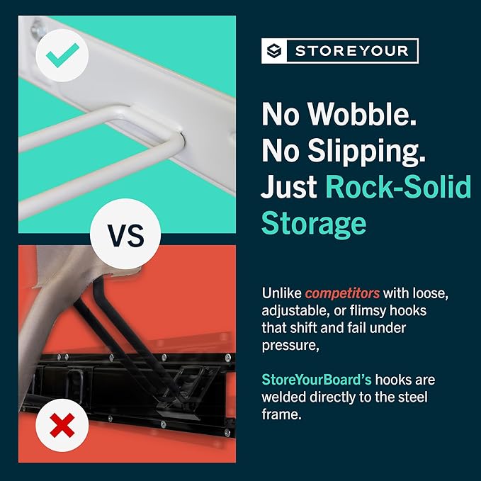 StoreYourBoard Wall-Mounted Rack With 4 Garage Hooks, Gray – Heavy-Duty Steel Holder Garage & Garden Storage for Shed, Workshop, or Home Organization – For Rakes, Shovels, Tools & More – 1 Pack, Gray