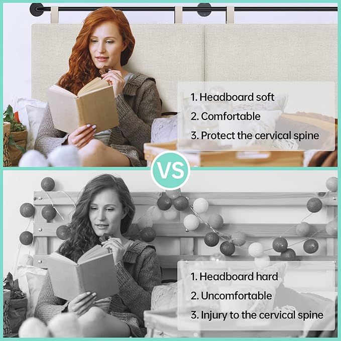 Headboards Queen Size Bed Headboard Wall Mounted Headboards for Bed with Linen Upholstery Cabeceras De Cama Hanging Headboard for Bedroom (Beige, Queen)