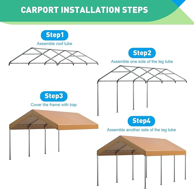 12X20 Ft Heavy Duty Carport Canopy, Portable Garage, Car Tents, Easy to Assemble, Reinforced Structure, with Hanging Edge, Applicable to Car, Bike, Boat, Party (Yellow)