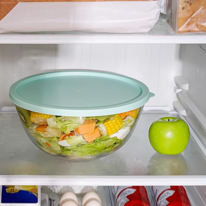 NUTRIUPS 4.7 Quart Large Glass Mixing Bowl with Lid, Deep Big Glass Bowl Large Salad Bowl (Horizon Green)
