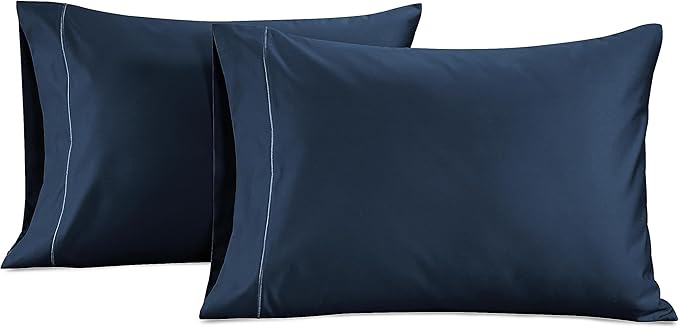 Lane Linen 100% Egyptian Cotton Pillow Cases Queen Size Set of 2 (20"x30") - 1000 Thread Count Luxury Sateen Weave Pillowcases Queen Size Pack of 2- Navy Blue Pillow Cases Set of 2 - Dark Denim