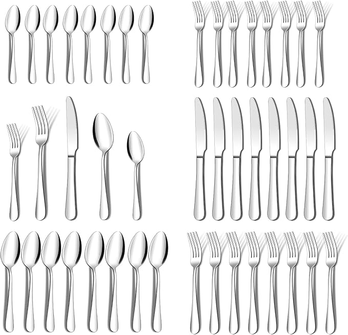 ENLOY 40 Piece Silverware Set for 8, Stainless Steel Flatware Set, Kitchen Utensil Set Cutlery Tableware for Home and Restaurant, Service for 8, Dinner Knives/Spoons/Forks, Dishwasher Safe
