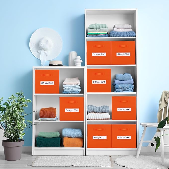 artsdi 13x13 storage cube bins (Set of 10) Foldable Fabric storage cubes with 10 Labels Window Cards & a Pen,13 inch cube storage bins,Closet Organizers for Shelves,Cubby Organizer Boxes,Orange