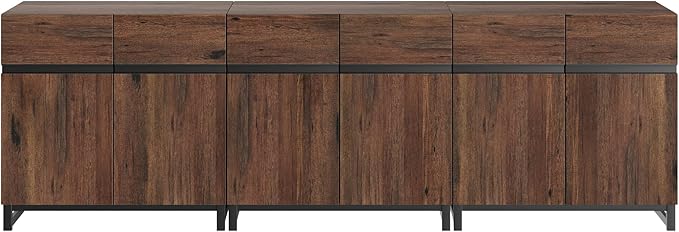 WAMPAT Modern TV Stand for 75-110 Inch TVs, Wooden Entertainment Center TV Console with Metal Base and Adjustable Shelves for Living Room, Bedroom, 94.5 Inch, Brown