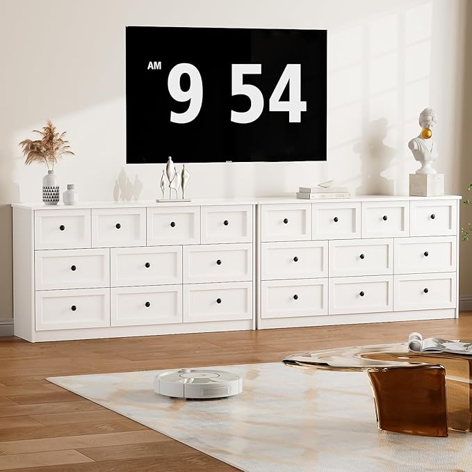59.1" Wide Dressers & Chests of Drawers with Large Capacity Storage, Large Wooden Storage Organizer 10 Drawer Dresser for Bedroom(White)