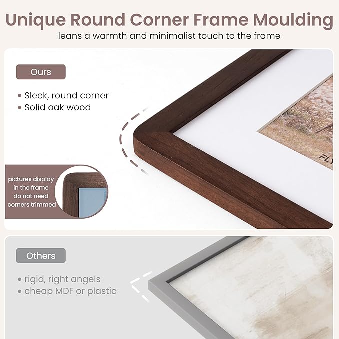 4x6 Picture Frame - Solid Walnut Wood Frame 4x6 with Mat for 3.5x5, 4''x6''Photo Frame,Tabletop and Wall Display, Hanging Hardware Included, 4 By 6 Picture Frame Wood, Natural Walnut