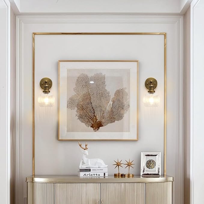 Vintage Wall Sconce 1-Light with Clear Striped Glass Globe Shade, Hardwired Modern Indoor Wall Vanity Light Fixture for Farmhouse Living Room Bedroom Bathroom