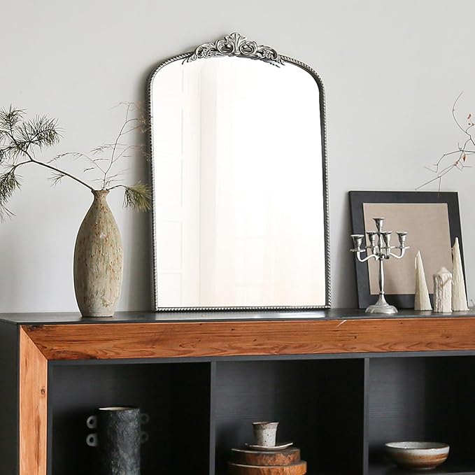 Micasso Arendahl Traditional Arch Mirror, 36" x 24" Silver French Style Arched Mirror for Countertop, Entryway, Fireplace and Living Room