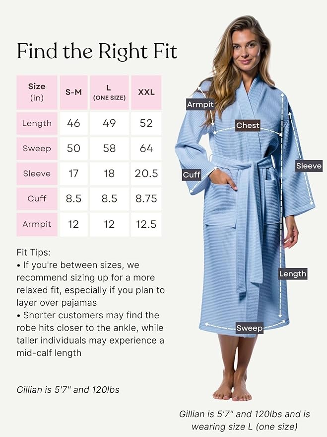 Turquaz Lightweight Full-Length Robes For Women Waffle Kimono Bathrobe - Soft, Fast-Drying, Long-Lasting Cotton Blend Unisex