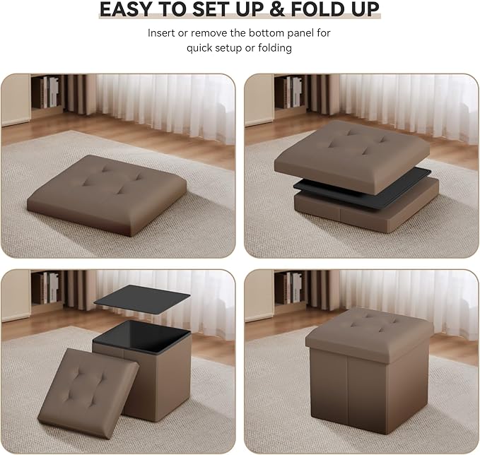 Storage Ottoman Bench, 15 Inch Ottoman Foot Rest, End of Bed Bench, Storage Chest, Load 700 lb, for Living Room, Bedroom, Entryway, Brown